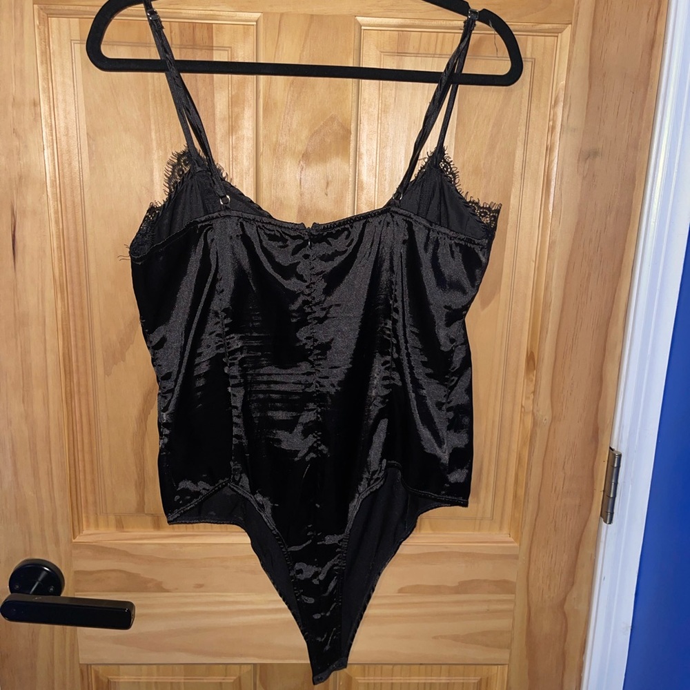 PrettyLittleThing Black Satin Bodysuit